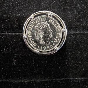Swank Tie Clip Swiss Rappen Coin "Confoederatio Helvetica 1958"